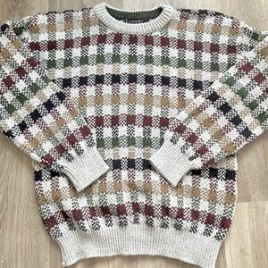 Vintage Liberty Gorgeous Fall Colours Check 100% Cotton Knit Sweater